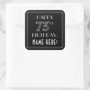 HAPPY 73RD BIRTHDAY; Art Deco Style; aangepaste na Vierkante Sticker
