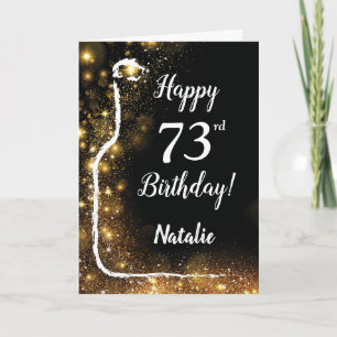 Happy 73rd Birthday Black en Gold Glitter Wine Kaart