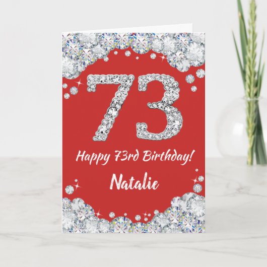 Happy 73rd Birthday Red en Silver Glitter Card Kaart (Voorkant)