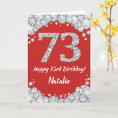 Happy 73rd Birthday Red en Silver Glitter Card Kaart (Gele Bloem)