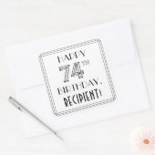 HAPPY 74th BIRTHDAY, Art Deco Style, aangepaste na Vierkante Sticker (Envelop)