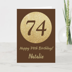 Happy 74th Birthday Brown en Gold Glitter Card Kaart