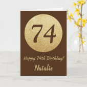 Happy 74th Birthday Bruin en Gouden Glitter Kaart (Gele Bloem)