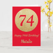 Happy 74th Birthday Red en Gold Glitter Card Kaart (Gele Bloem)