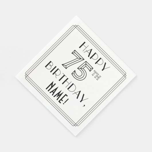 HAPPY 75TH BIRTHDAY; Art Deco Style; aangepaste na Servet (Hoek)