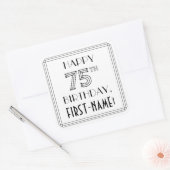 HAPPY 75TH BIRTHDAY, Art Deco Style, aangepaste na Vierkante Sticker (Envelop)