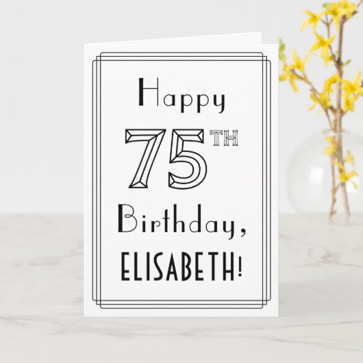 Happy 75th Birthday, Art Deco Style met aangepaste Kaart (Gele Bloem)