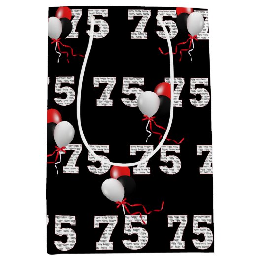 Happy 75th Birthday Balloons Medium Gift Bag Medium Cadeauzakje (Voorkant)