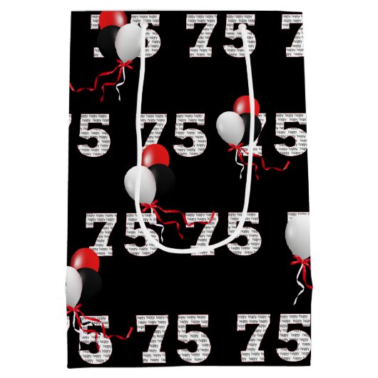 Happy 75th Birthday Balloons Medium Gift Bag Medium Cadeauzakje (Achterkant)