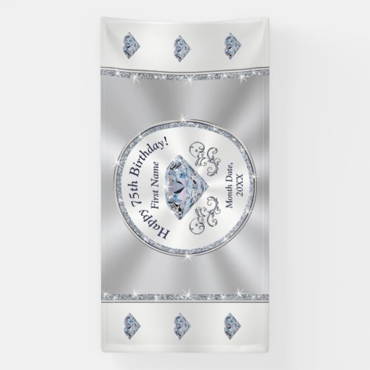 Happy 75th Birthday Banner, gepersonaliseerd Spandoek (Verticaal)