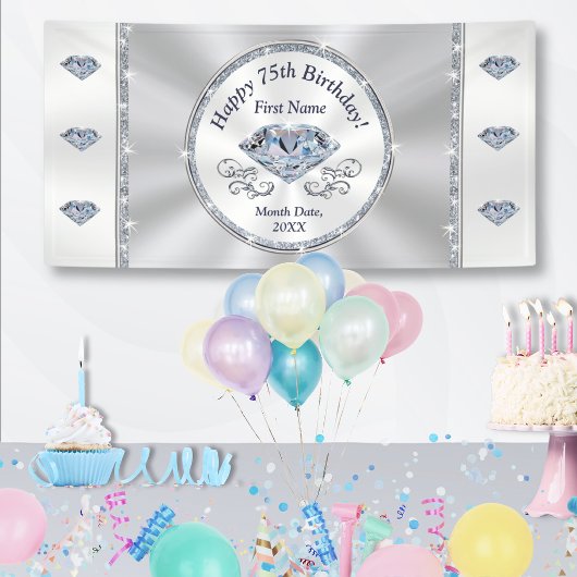 Happy 75th Birthday Banner, gepersonaliseerd Spandoek
