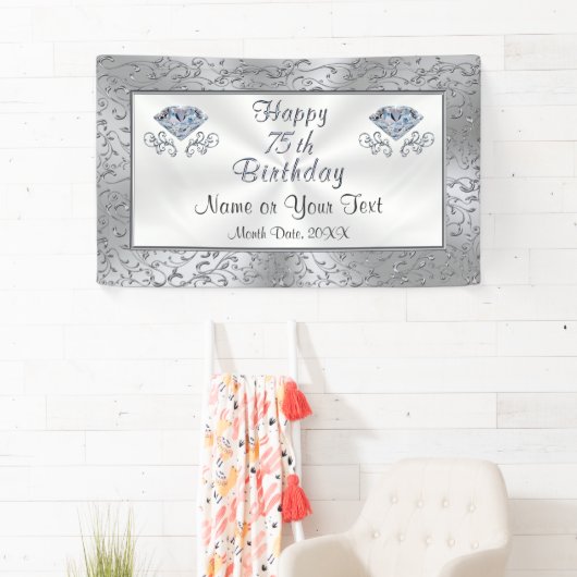 Happy 75th Birthday Banner, gepersonaliseerd Spandoek (Insitu)