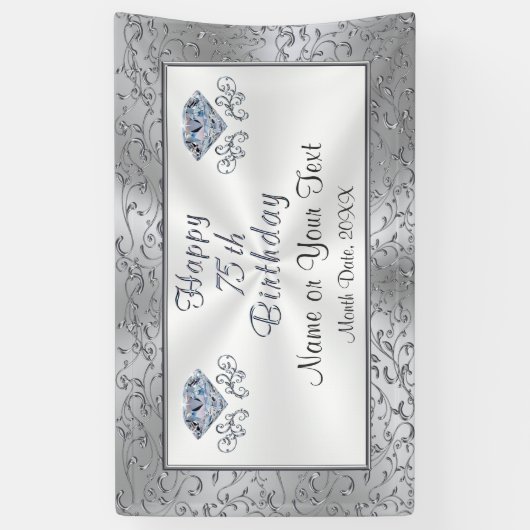 Happy 75th Birthday Banner, gepersonaliseerd Spandoek (Verticaal)
