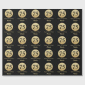 Happy 75th Birthday Black en Gold Glitter Cadeaupapier (Vlak)