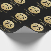 Happy 75th Birthday Black en Gold Glitter Cadeaupapier (Hoek)