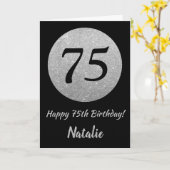 Happy 75th Birthday Black en Silver Glitter Card Kaart (Gele Bloem)
