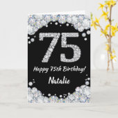 Happy 75th Birthday Black en Silver Glitter Card Kaart (Gele Bloem)