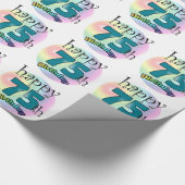 Happy 75th Birthday (blauw) Cadeaupapier (Hoek)