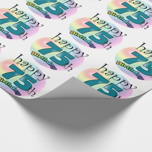 Happy 75th Birthday (blauw) Cadeaupapier (Hoek)