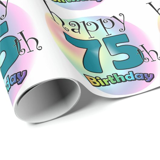 Happy 75th Birthday (blauw) Cadeaupapier (Rol Hoek)