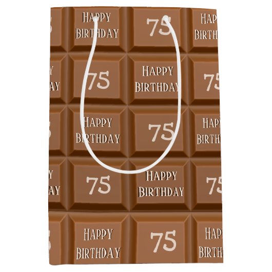 Happy 75th Birthday Chocolate Snoep Bar Medium Cadeauzakje (Voorkant)