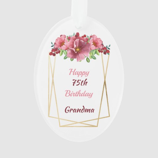 Happy 75th Birthday Grandma Gold Geometric Lijst Ornament (achterkant)