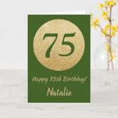 Happy 75th Birthday Green en Gold Glitter Kaart (Gele Bloem)