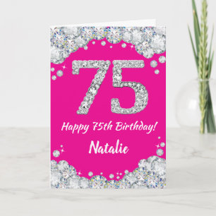 Happy 75th Birthday Hot Pink en Silver Glitter Kaart