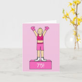 Happy 75th Birthday Lady Boxer in roze Kaart (Gele Bloem)