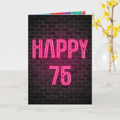 Happy 75th Birthday Neon Sign on brick Kaart (Gele Bloem)