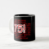 Happy 75th Birthday Tweekleurige Koffiemok (Voorkant links)