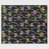 Happy 75th Birthday vuurwerk op zwart Cadeaupapier (Vlak)