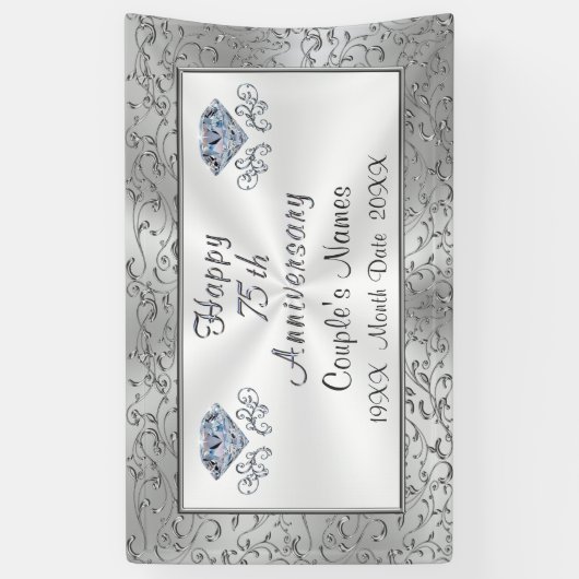 Happy 75th Wedding Jubileum Decorations Spandoek (Verticaal)