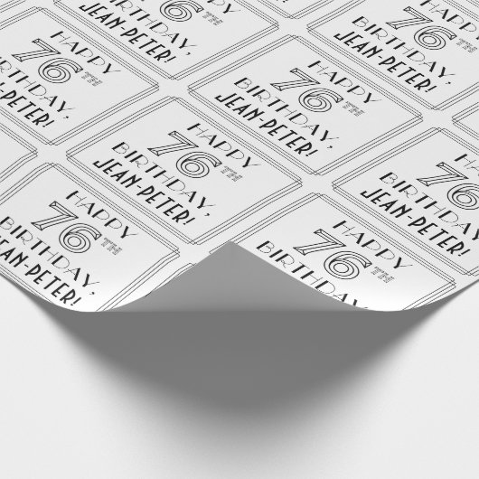 HAPPY 76TH BIRTHDAY; Art Deco Style; aangepaste na Cadeaupapier (Hoek)