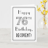 Happy 76th Birthday, Art Deco Style met aangepaste Kaart (Gele Bloem)
