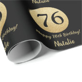 Happy 76th Birthday Black en Gold Glitter Cadeaupapier (Rol Hoek)