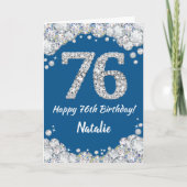 Happy 76th Birthday Blue en Silver Glitter Card Kaart (Voorkant)