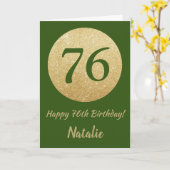 Happy 76th Birthday Green en Gold Glitter Kaart (Gele Bloem)
