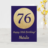 Happy 76th Birthday Navy Blue en Gold Glitter Kaart (Gele Bloem)