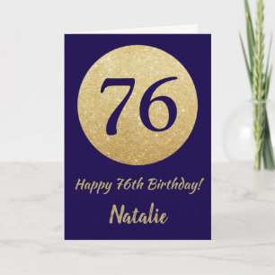 Happy 76th Birthday Navy Blue en Gold Glitter Kaart