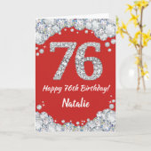 Happy 76th Birthday Red en Silver Glitter Card Kaart (Gele Bloem)