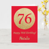 Happy 76th Birthday Rood en Goud Glitter Kaart (Gele Bloem)
