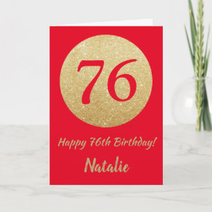 Happy 76th Birthday Rood en Goud Glitter Kaart