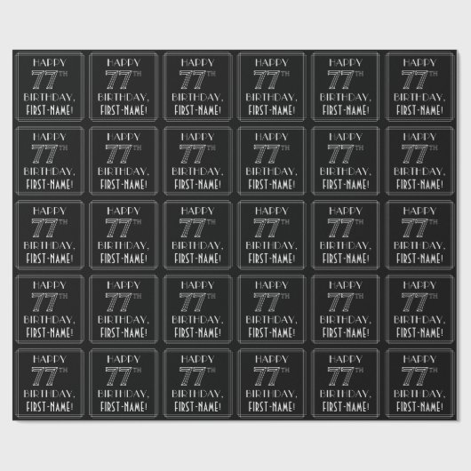 HAPPY 77TH BIRTHDAY; Art Deco Style met aangepaste Cadeaupapier (Vlak)