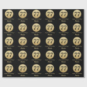 Happy 77th Birthday Black en Gold Glitter Cadeaupapier (Vlak)