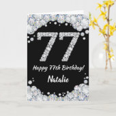 Happy 77th Birthday Black en Silver Glitter Card Kaart (Gele Bloem)