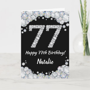 Happy 77th Birthday Black en Silver Glitter Card Kaart
