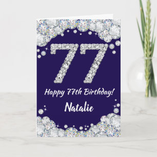 Happy 77th Birthday Navy Blue en Silver Glitter Kaart