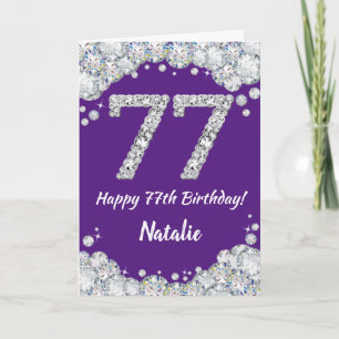 Happy 77th Birthday Paars en Silver Glitter Card Kaart