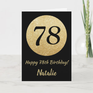Happy 78th Birthday Black en Gold Glitter Card Kaart
